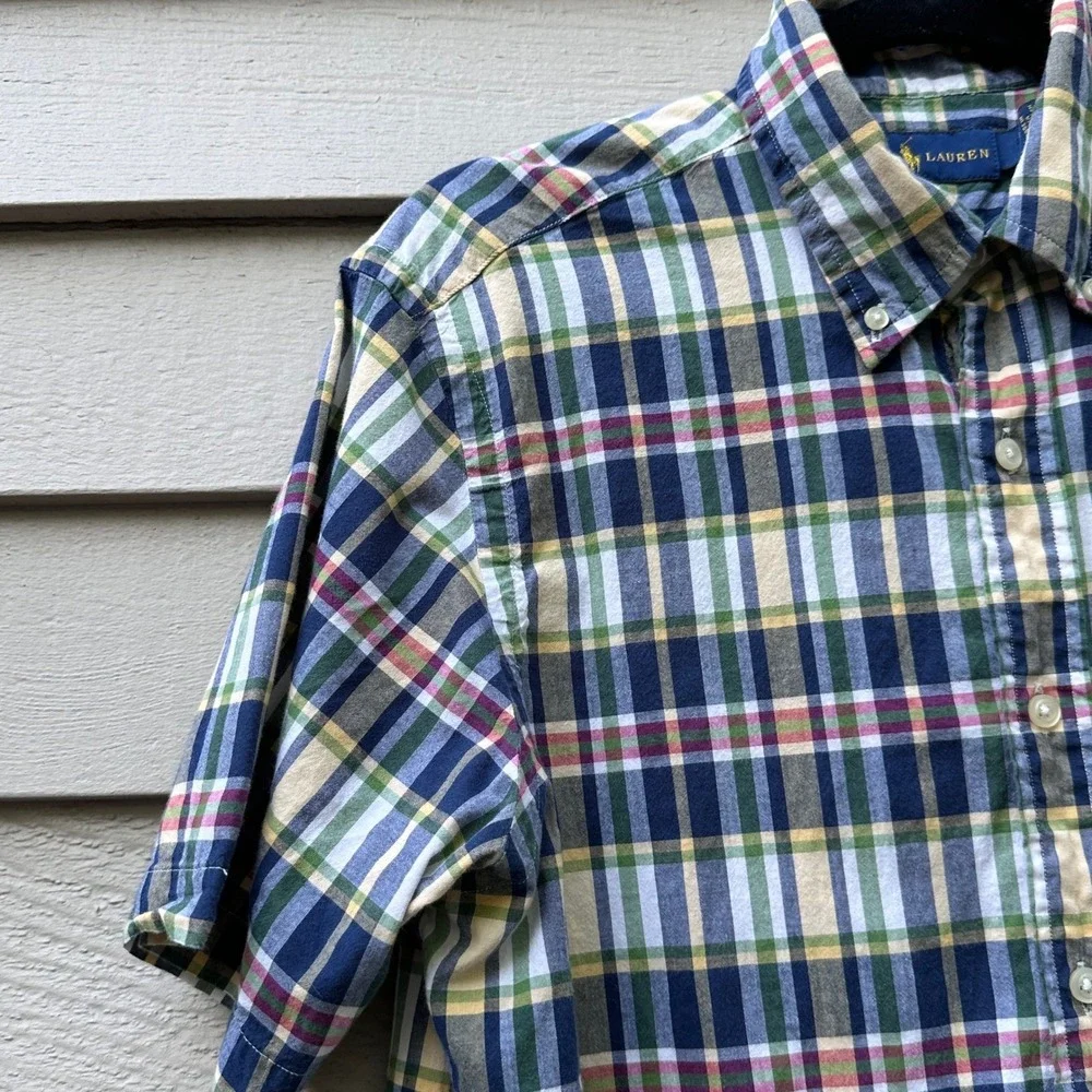 Ralph Lauren Mens Medium Plaid Button Down Short Sleeve Casual Shirt